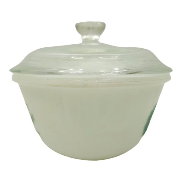 Vintage Glasbake J235 1Qt Casserole Dish Herb Garden Pattern With Lid Milk Glass - Picture 4 of 16